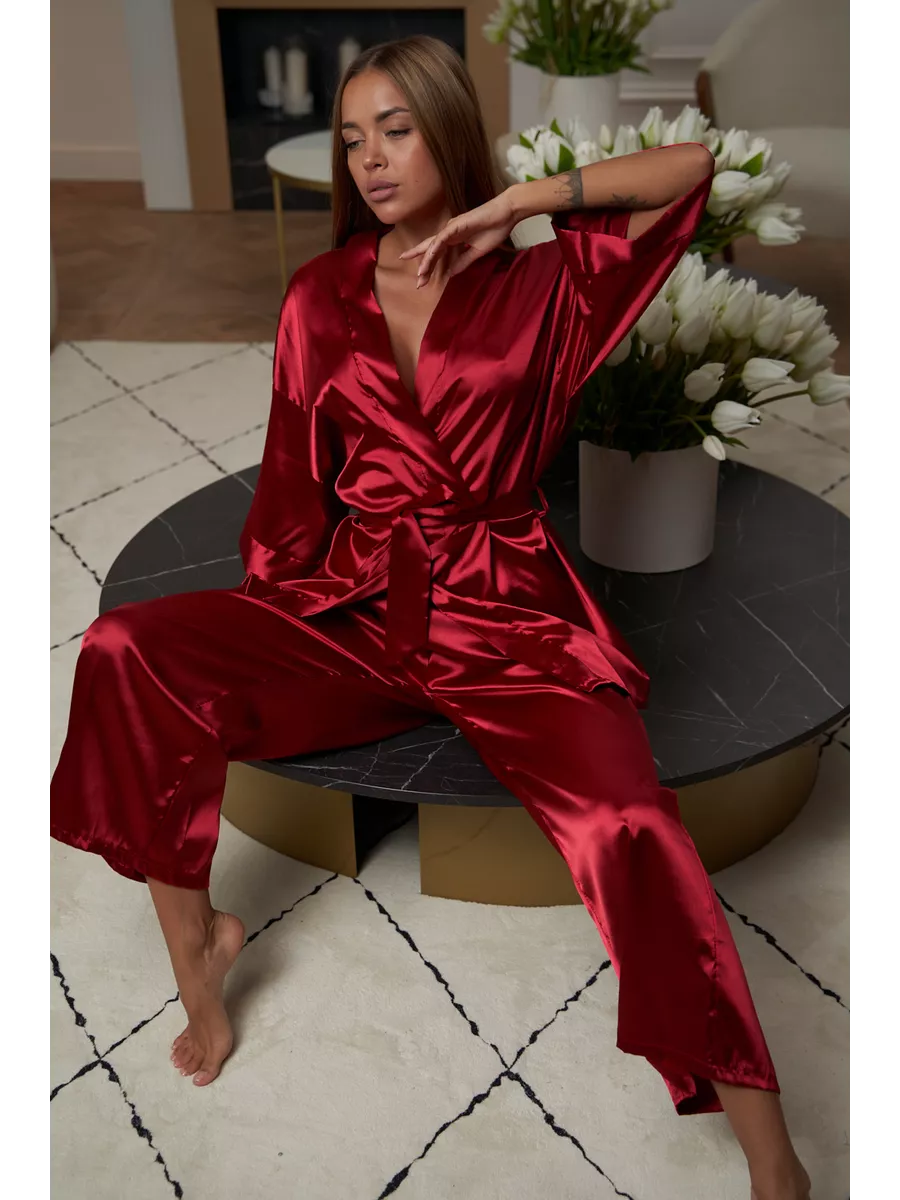 Conjunto elegante de chal en satén