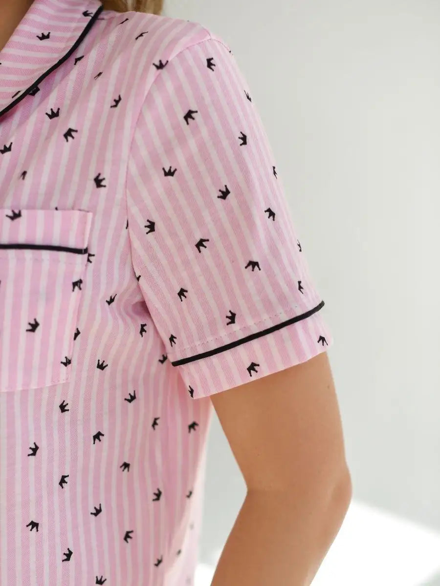 Shorts Set Pink with Print - Bella Babe by SK Nightsuit-Nightdress-Robes-Silk-Satin-Nighty-Gown-Nightwear-Shorts-Pajamas-Nightsuit-for-women-men-bathrobe-Satin-dress-cotton-