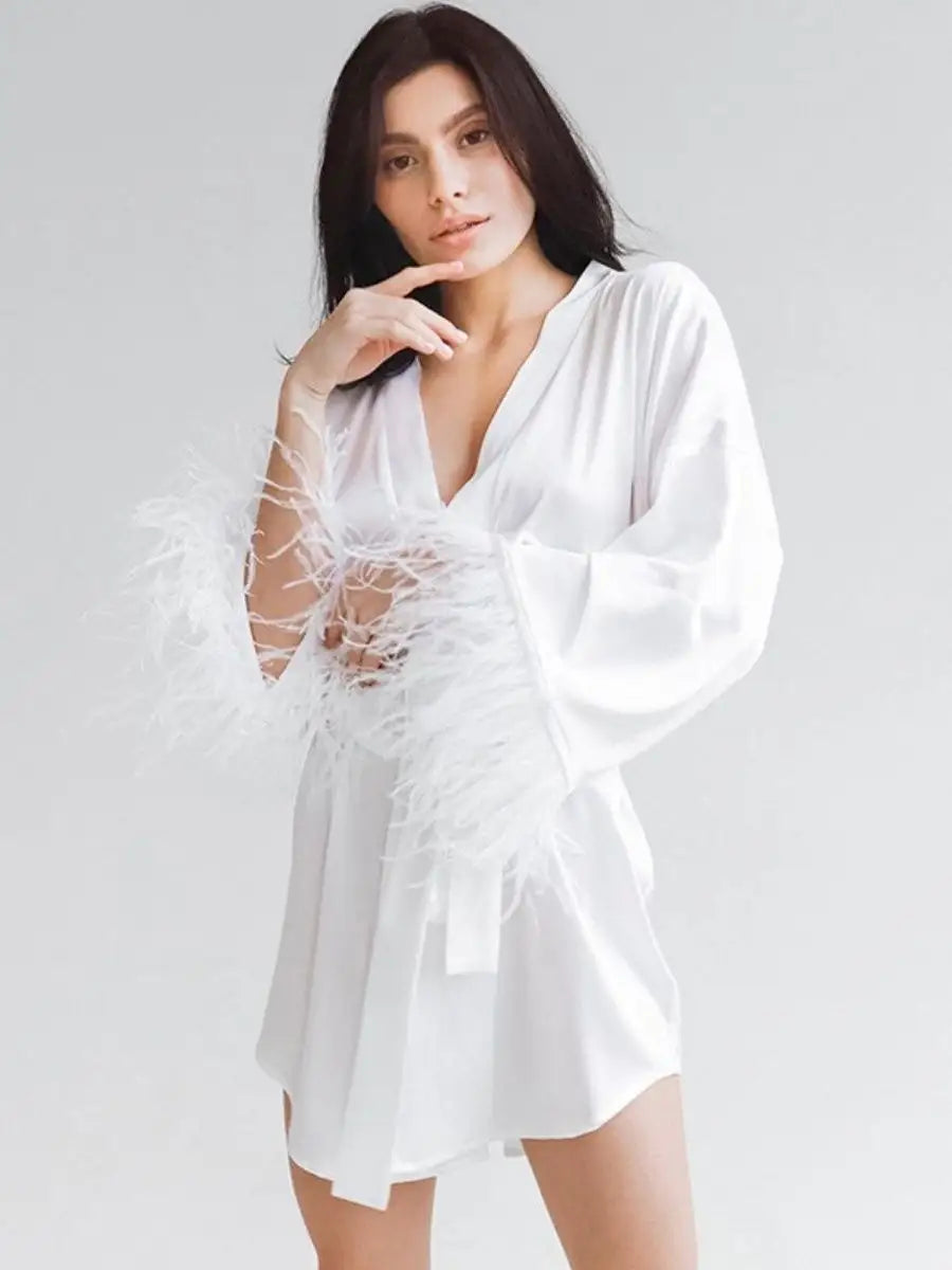 Hot Girl Mini Robe with Feather.