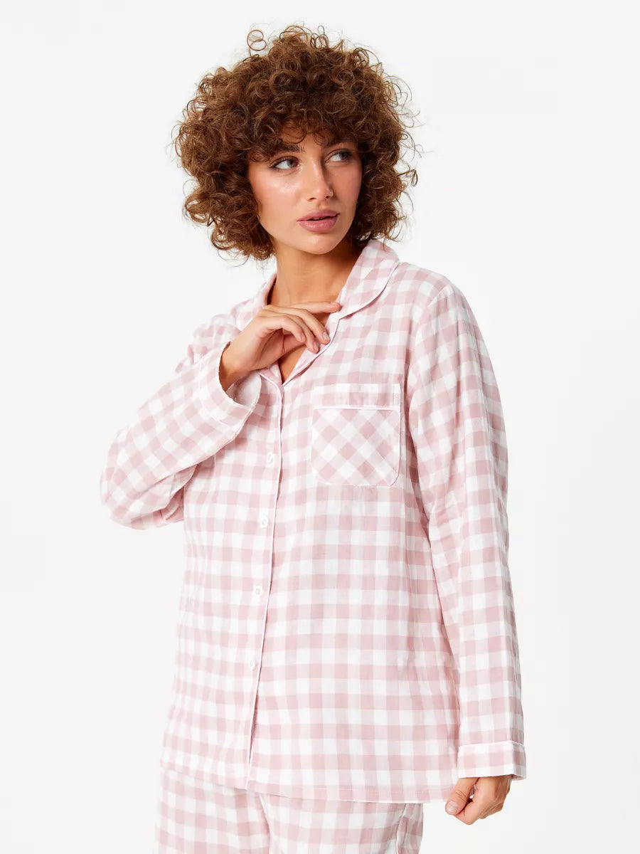 Loungewear Set Peach Checks 100% Cotton.