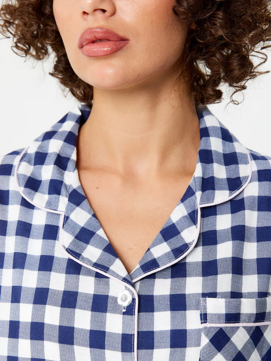 Loungewear Set Blue Checkered 100% Cotton.