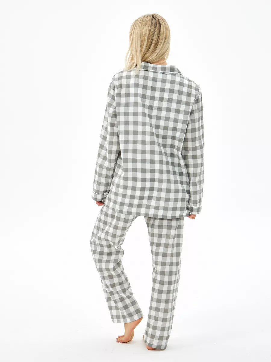 Loungewear Set Grey Checkered 100% Cotton - Bella Babe by SK Nightsuit-Nightdress-Robes-Silk-Satin-Nighty-Gown-Nightwear-Shorts-Pajamas-Nightsuit-for-women-men-bathrobe-Satin-dress-cotton-