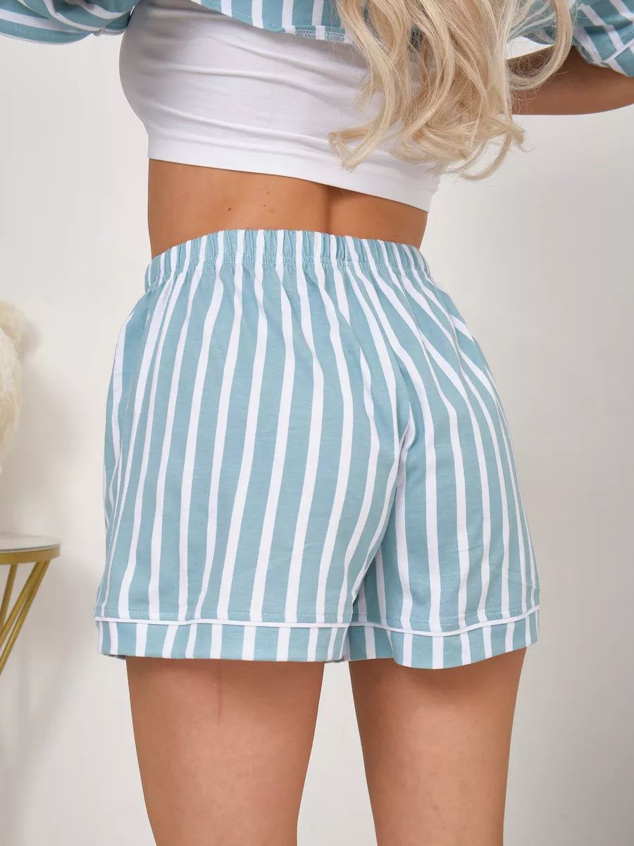 Shorts Set Turquoise Stripes 100% Cotton.