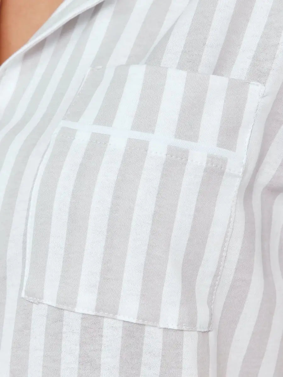 Loungewear Set Full Sleeve Grey Stripe 100% Cotton.