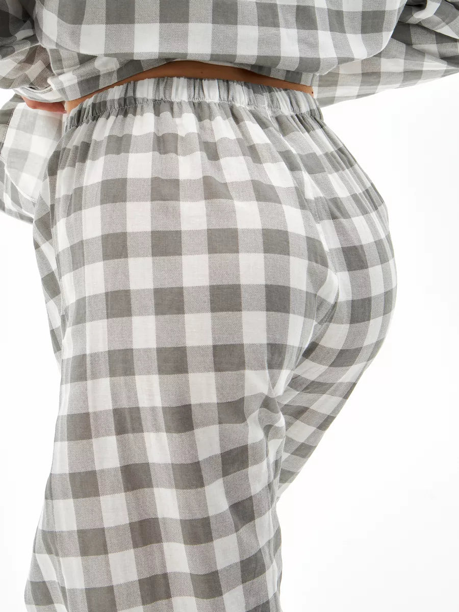 Loungewear Set Grey Checkered 100% Cotton.