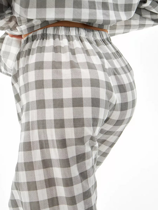 Loungewear Set Grey Checkered 100% Cotton.