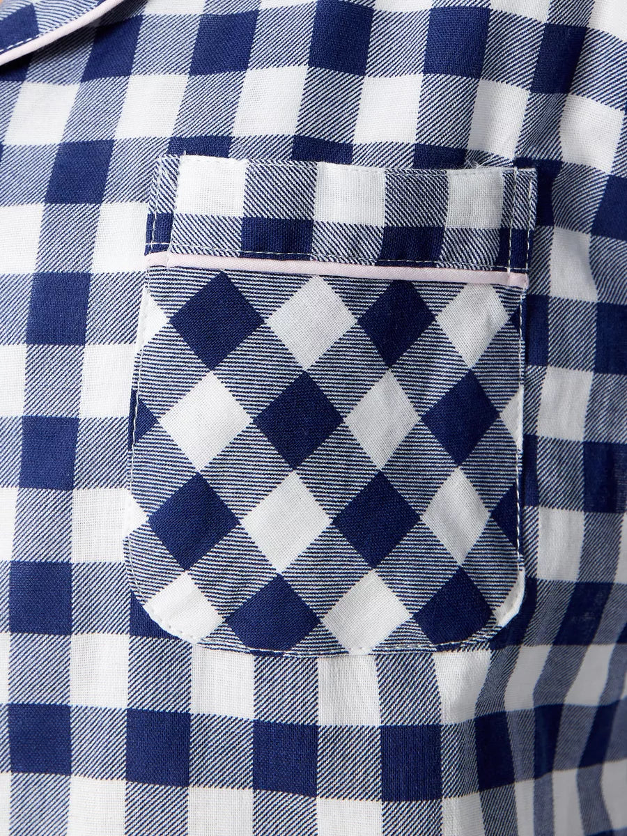 Loungewear Set Blue Checkered 100% Cotton.
