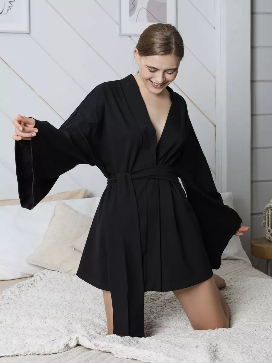 Hot Girl Mini Robe in Black 100% Cotton.