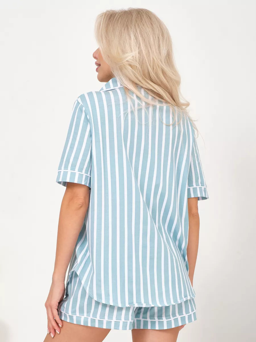 Shorts Set Turquoise Stripes 100% Cotton.