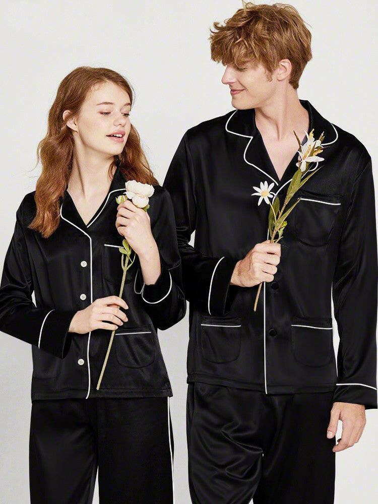 Satin Nightwear with Contrast Piping for Couples.