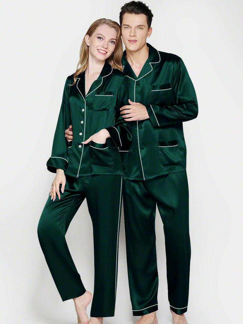 Satin Nightwear with Contrast Piping for Couples.
