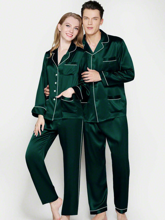 Satin Nightwear with Contrast Piping for Couples.