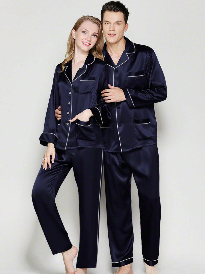 Satin Nightwear with Contrast Piping for Couples.