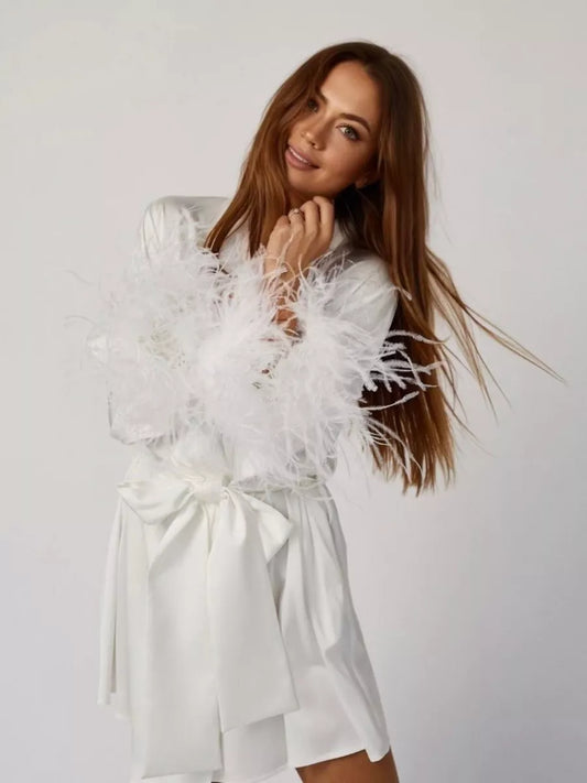 Hot Girl Mini Robe with Feather.