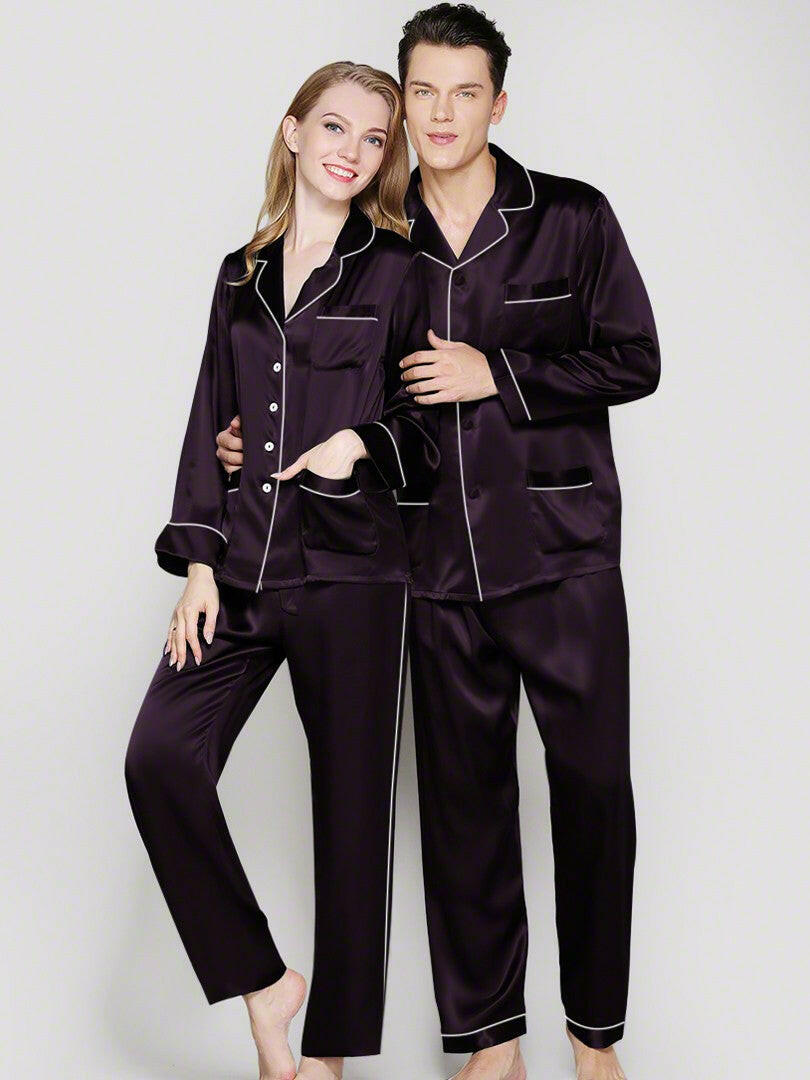Satin Nightwear with Contrast Piping for Couples.
