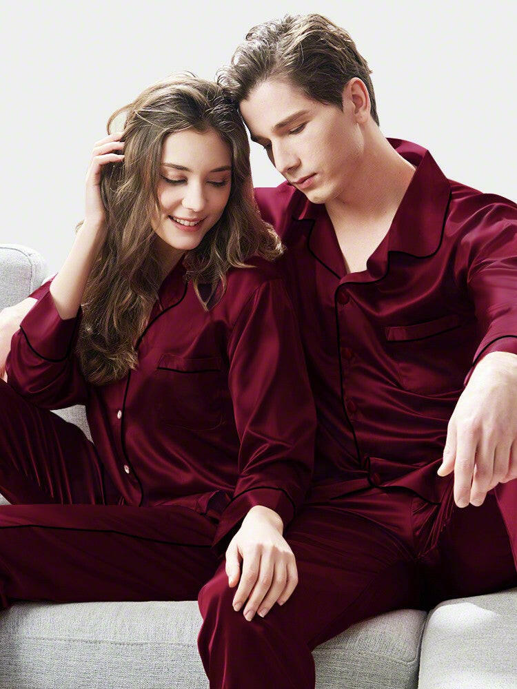 Satin Nightwear with Contrast Piping for Couples.