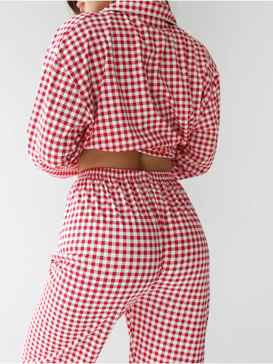 Loungewear Set Red Checkered 100% Cotton