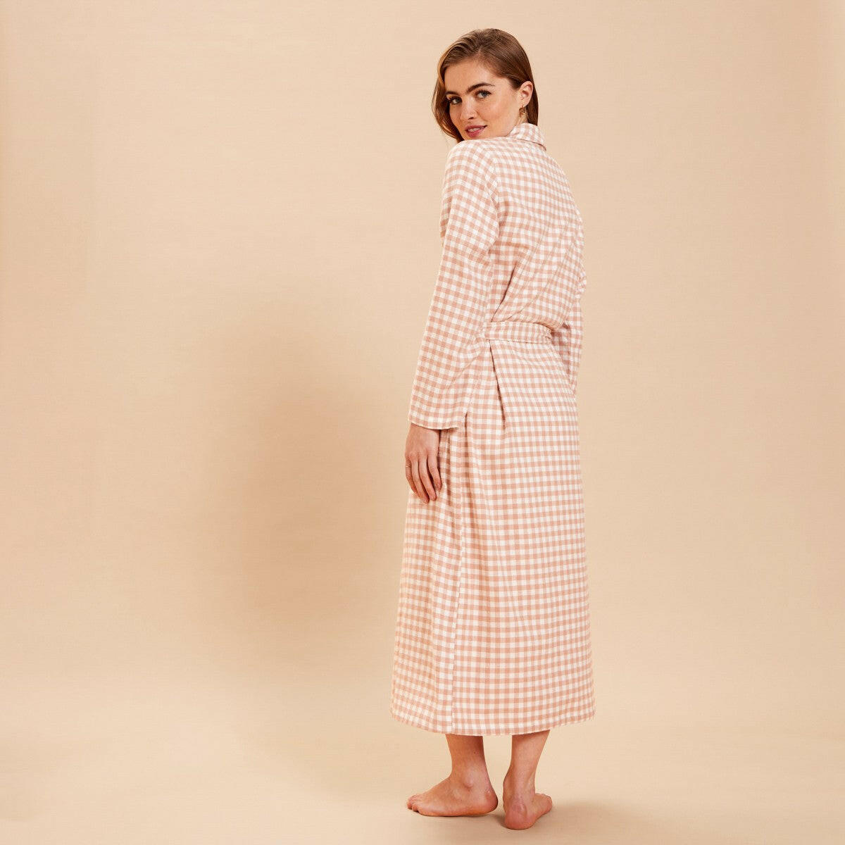 Peach Checkered 100% Cotton Robe.