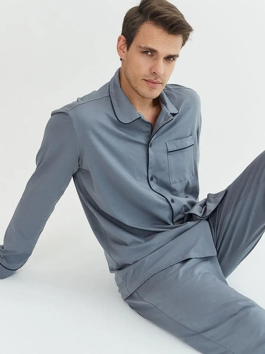 Shirt Collar Loungewear in Cotton.