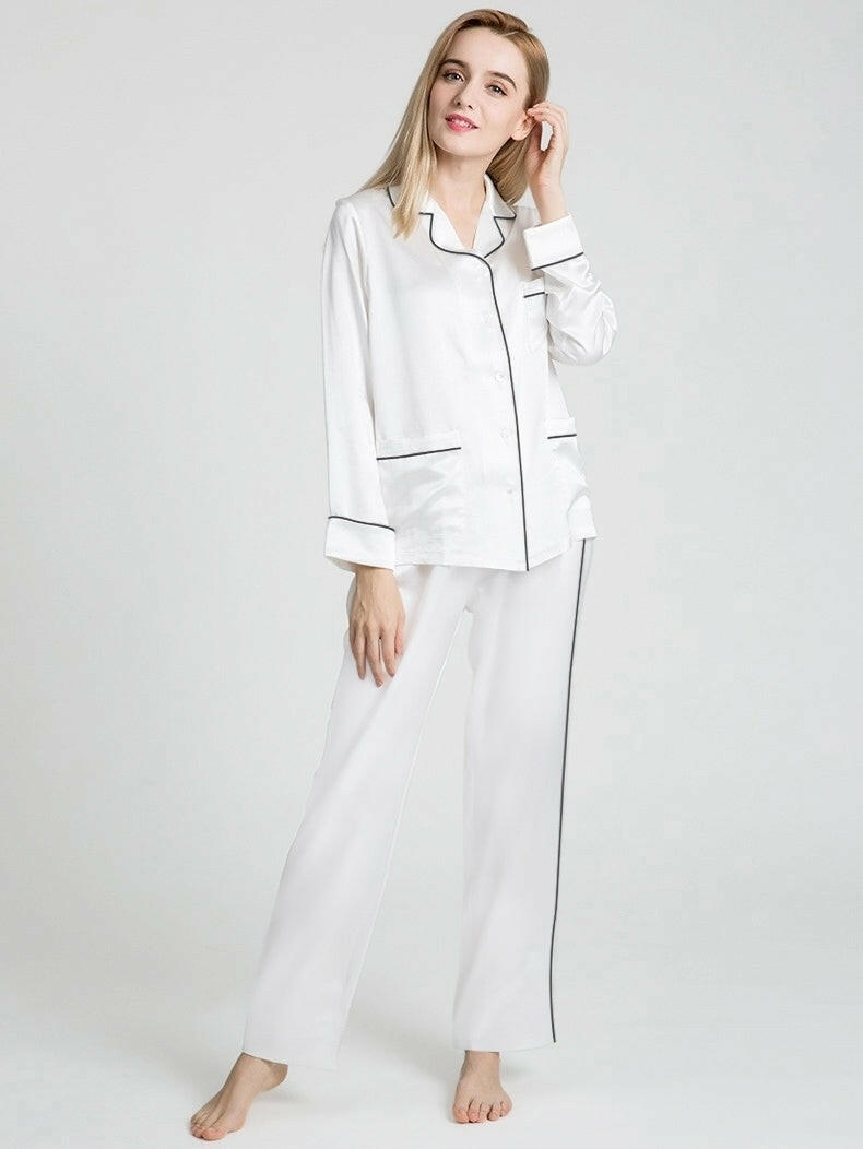 Silk Satin Pyjama set with Piping - Bella Babe by SK Nightsuit Nightdress Robes Silk Satin Nighty Gown Nightwear