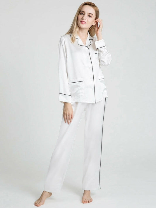 Silk Satin Pyjama set with Piping - Bella Babe by SK Nightsuit Nightdress Robes Silk Satin Nighty Gown Nightwear