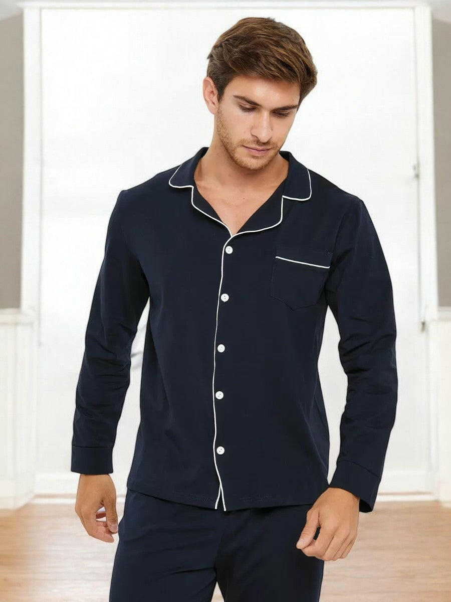 Notched Collar Loungewear in Cotton.