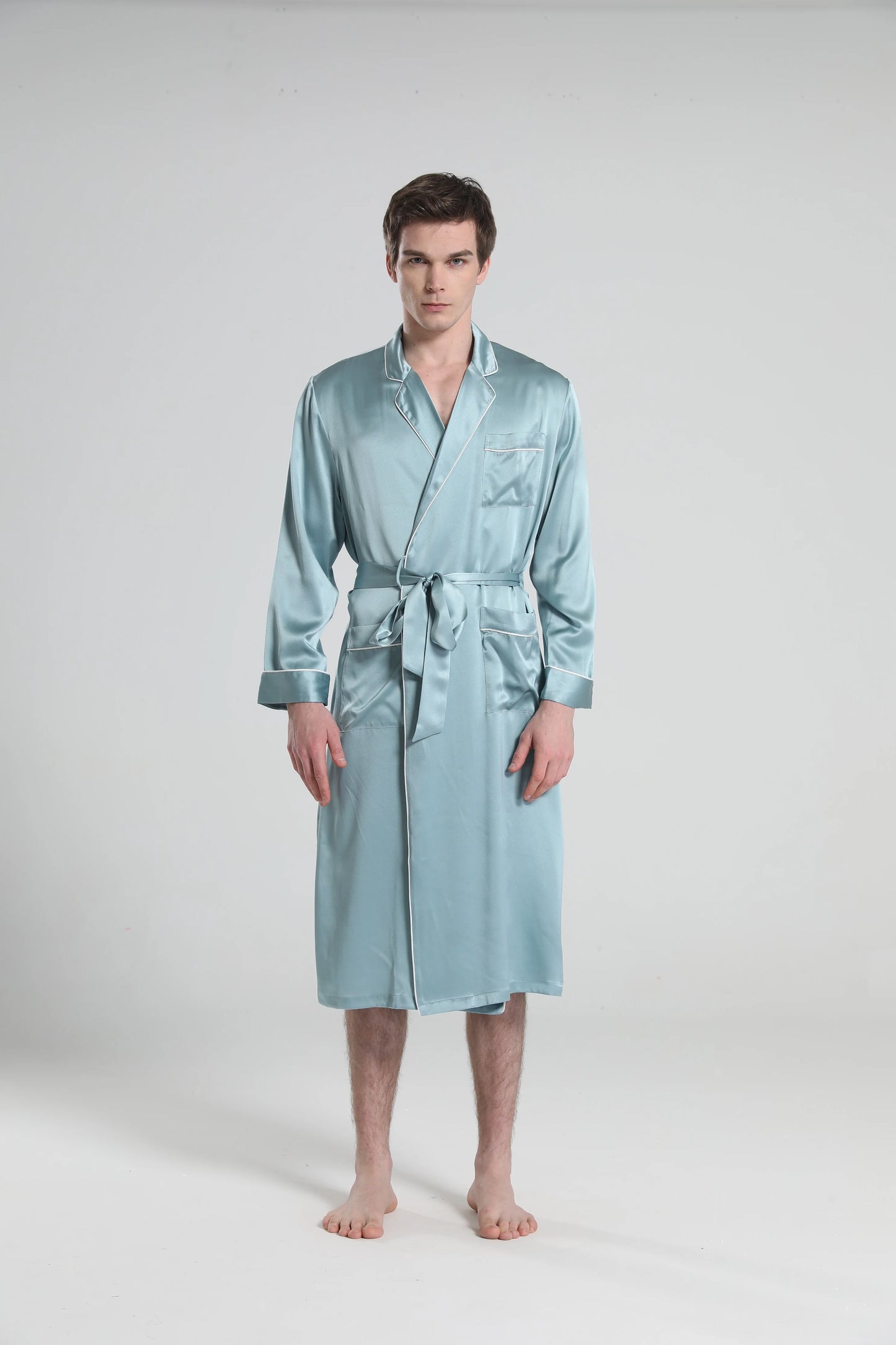 Cuban Collar Robe with Piping.