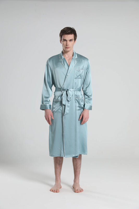 Cuban Collar Robe with Piping.