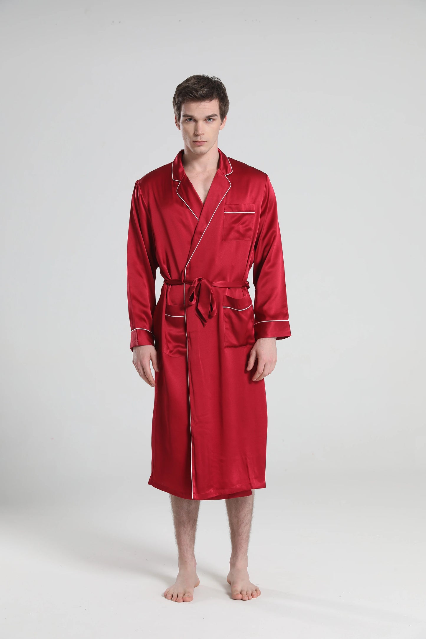 Cuban Collar Robe with Piping.