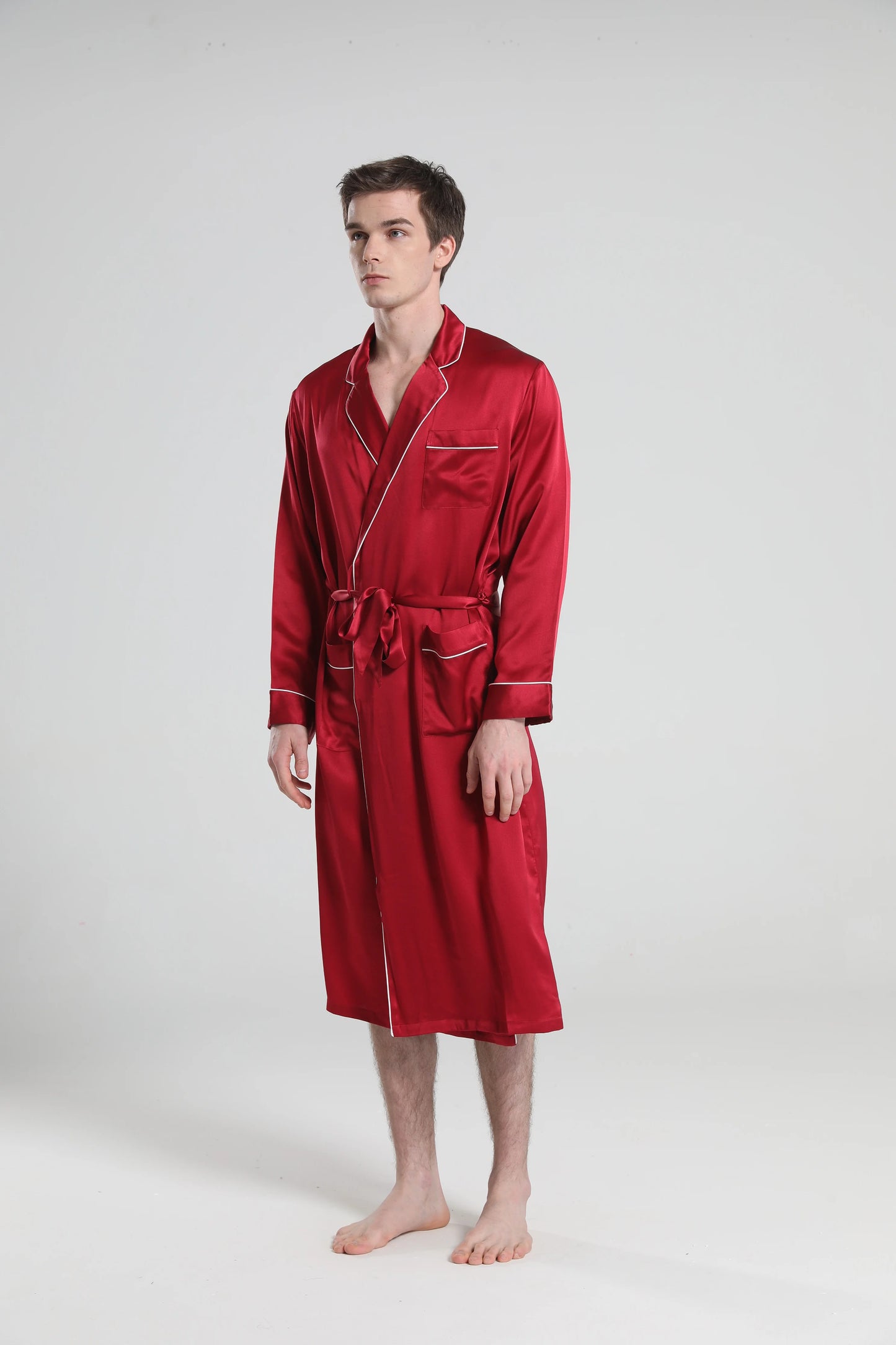 Cuban Collar Robe with Piping.