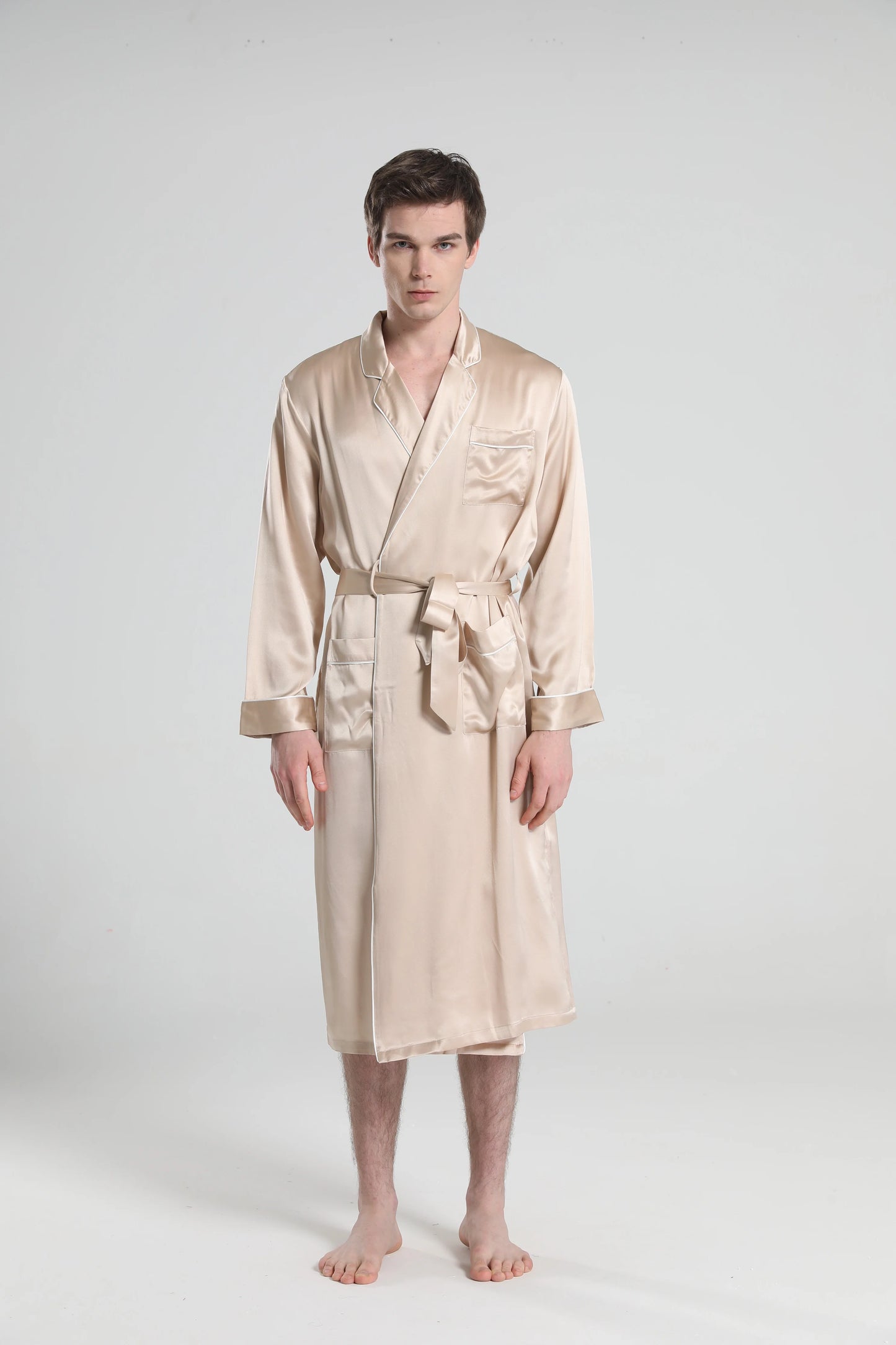 Cuban Collar Robe with Piping.