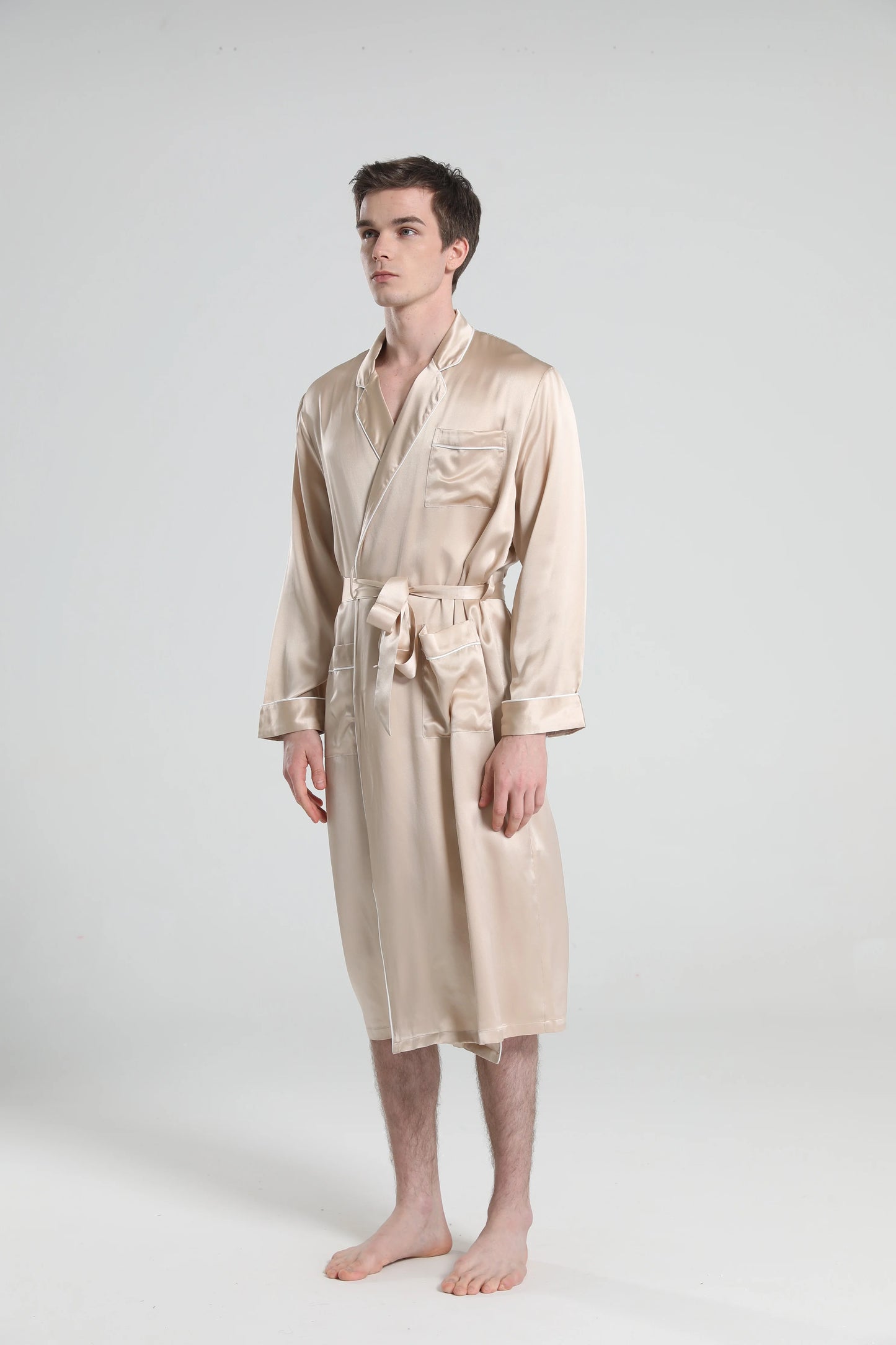 Cuban Collar Robe with Piping.