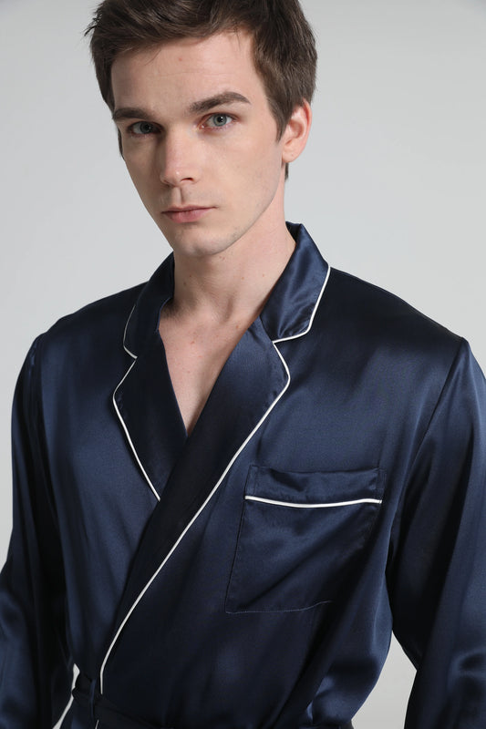 Cuban Collar Robe with Piping