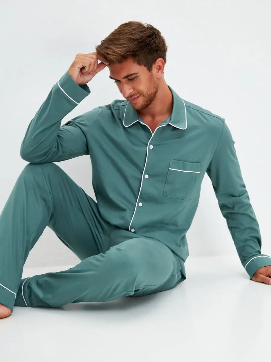 Shirt Collar Loungewear in Cotton.