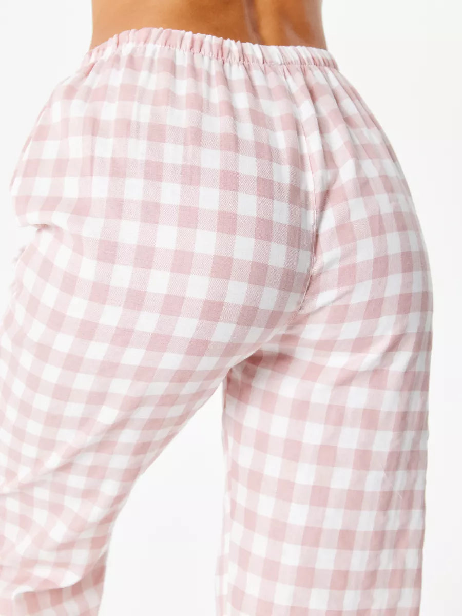 Loungewear Set Peach Checks 100% Cotton.