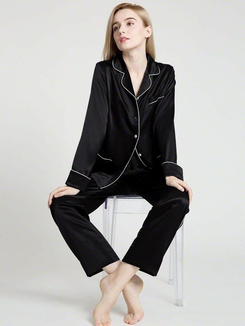 Satin Nightwear with Contrast Piping for Couples.
