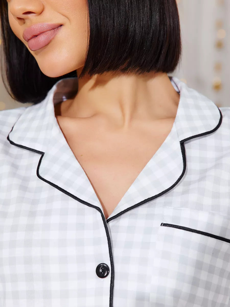 Loungewear Set Grey Checkered 100% Cotton.