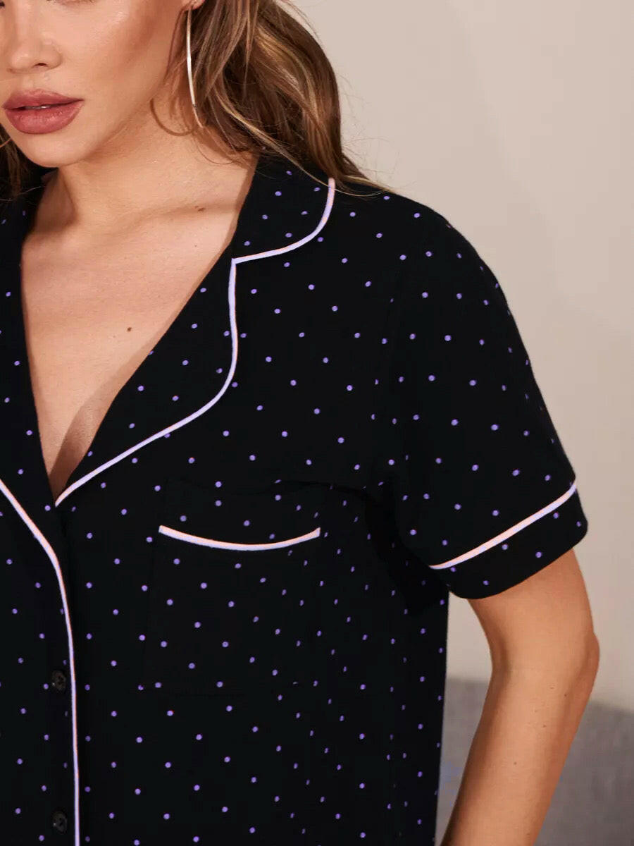 Shorts Set Black Polka 100% Cotton.