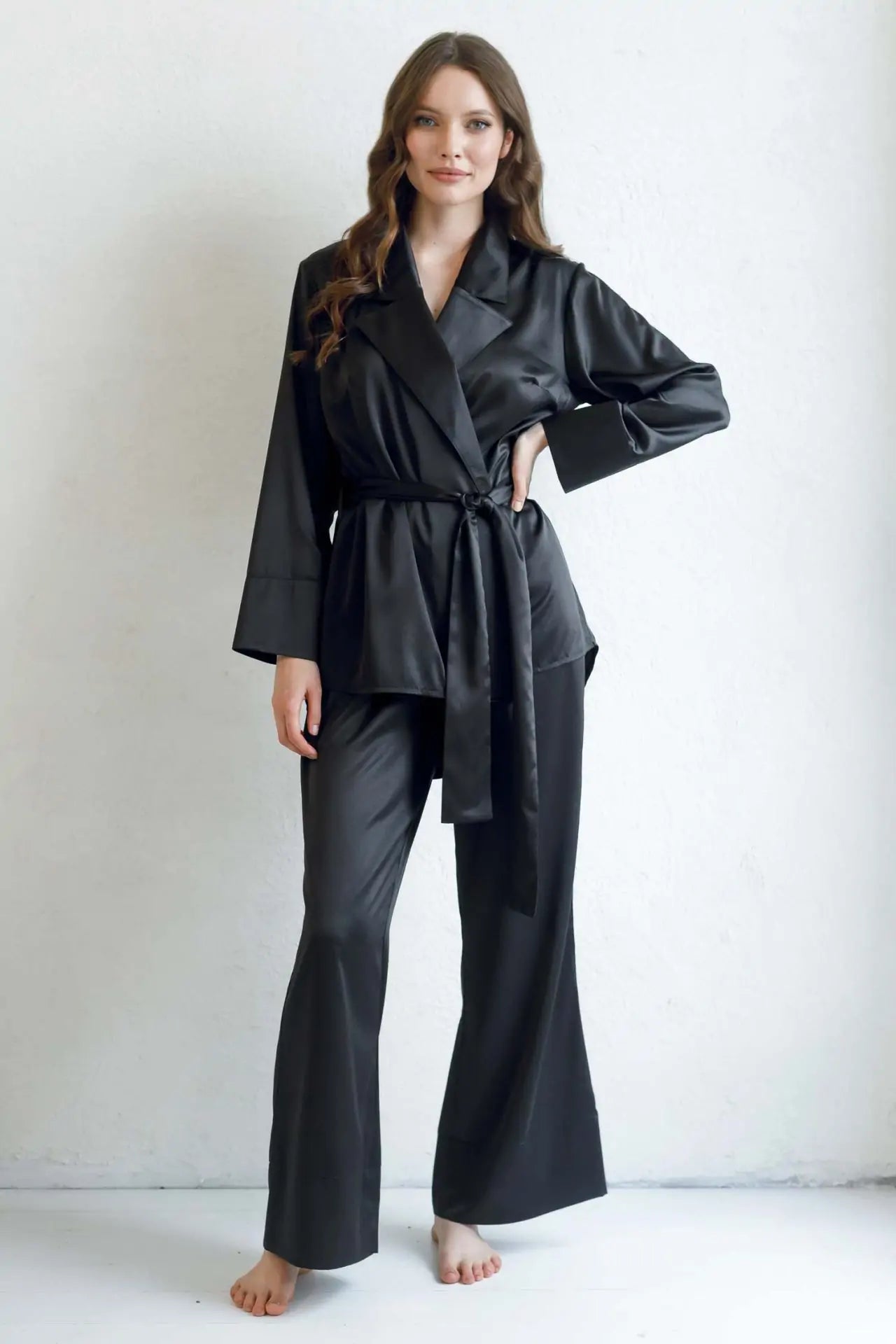 Satin Wrap Set Lapel Collar.