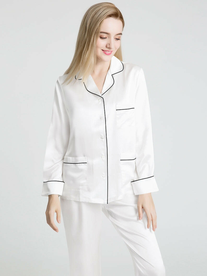 Silk Satin Pyjama set with Piping - Bella Babe by SK Nightsuit Nightdress Robes Silk Satin Nighty Gown Nightwear