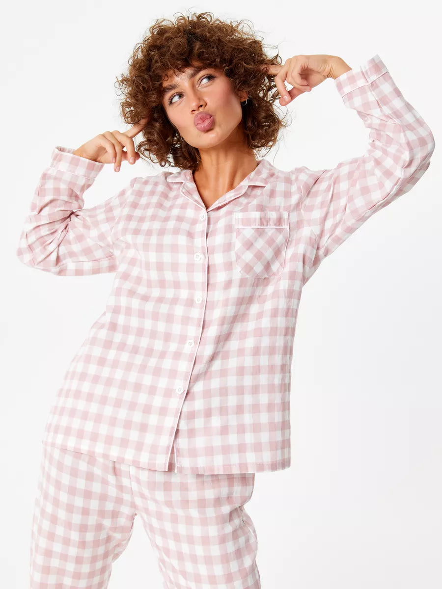 Loungewear Set Peach Checks 100% Cotton.