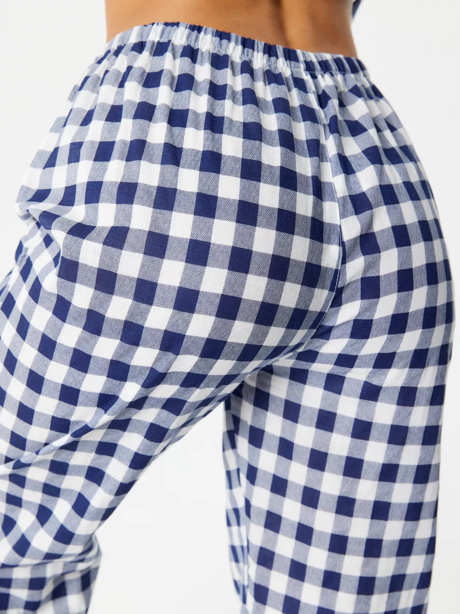 Loungewear Set Blue Checkered 100% Cotton.