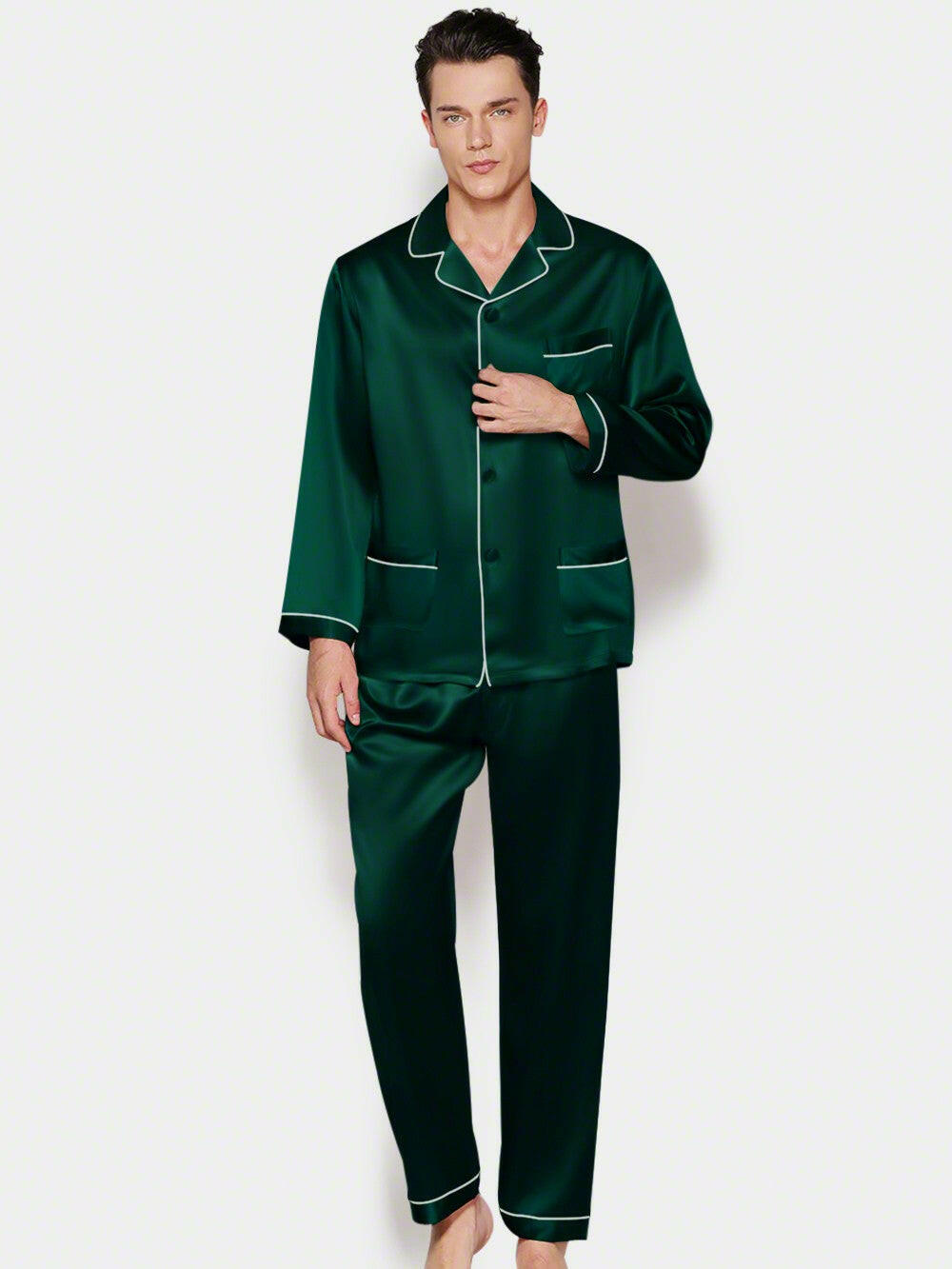 Satin Nightwear with Contrast Piping for Couples.