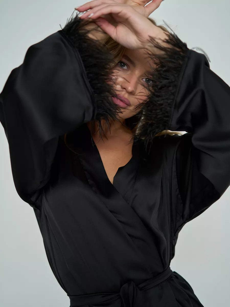 Hot Girl Mini Robe with Feather.