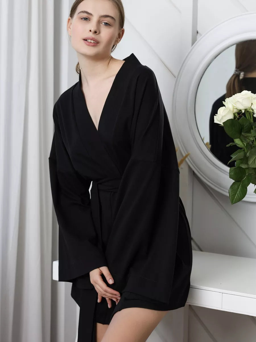 Hot Girl Mini Robe in Black 100% Cotton.
