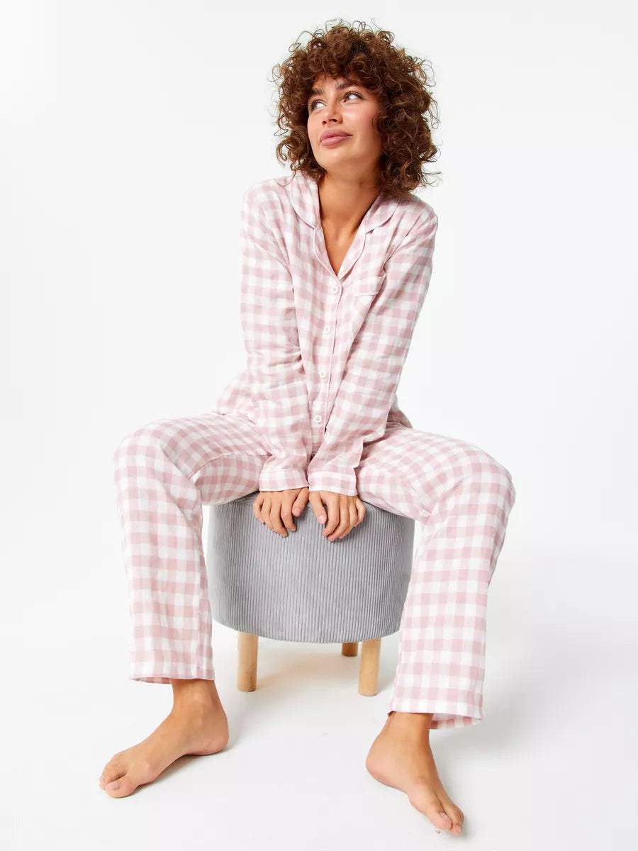 Loungewear Set Peach Checks 100% Cotton.