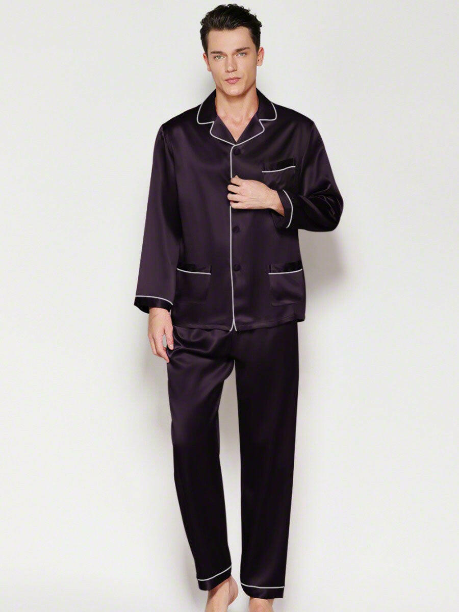 Satin Nightwear with Contrast Piping for Couples.