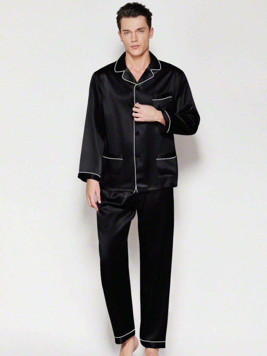 Satin Nightwear with Contrast Piping for Couples.