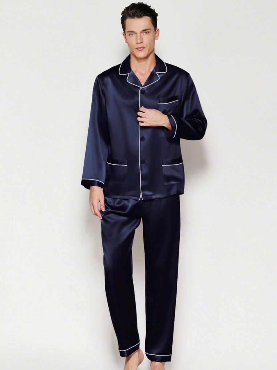 Satin Nightwear with Contrast Piping for Couples.