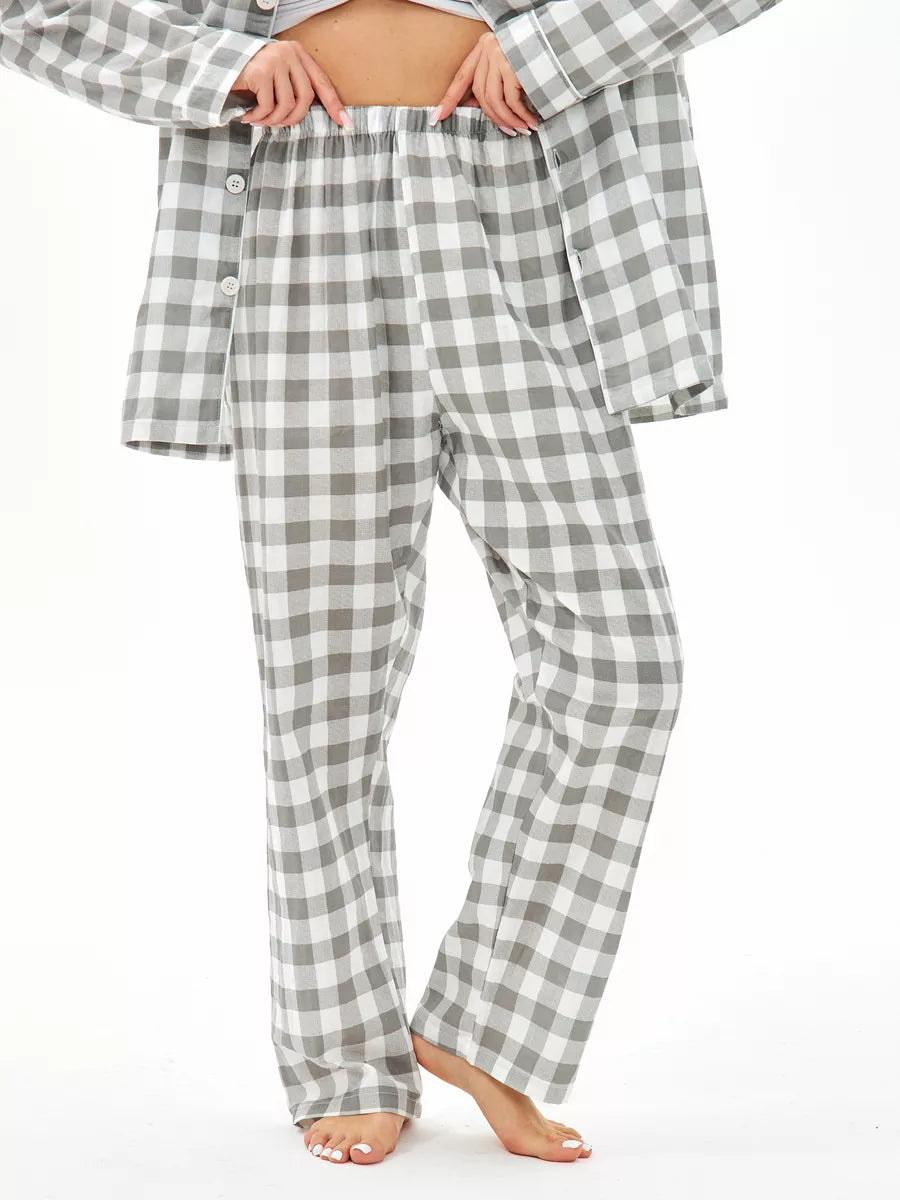 Loungewear Set Grey Checkered 100% Cotton - Bella Babe by SK Nightsuit-Nightdress-Robes-Silk-Satin-Nighty-Gown-Nightwear-Shorts-Pajamas-Nightsuit-for-women-men-bathrobe-Satin-dress-cotton-